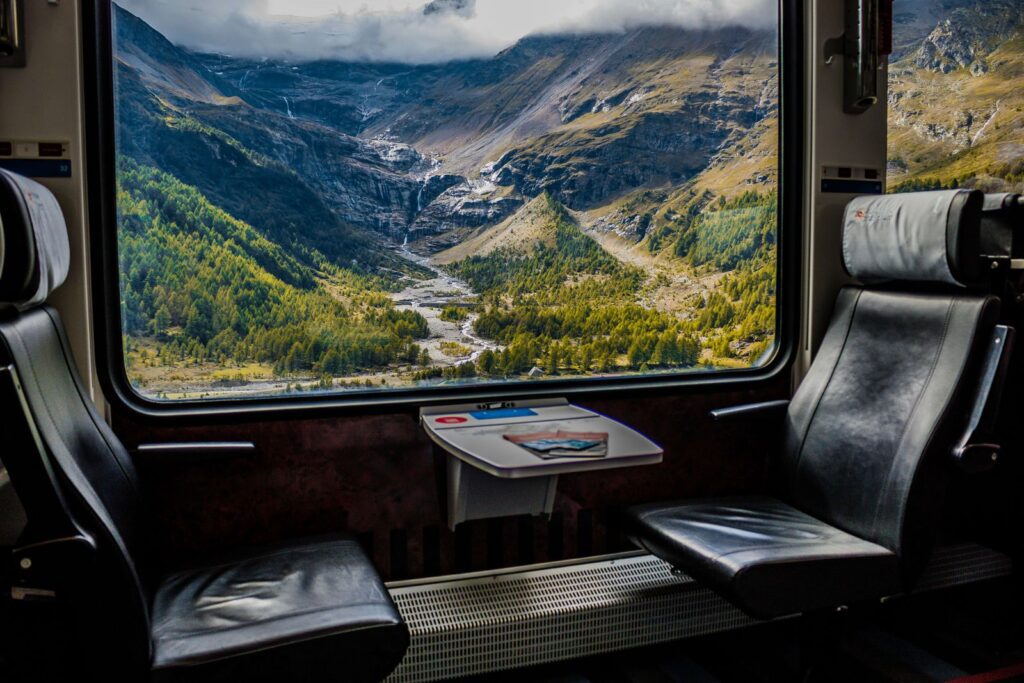 View of the Alps from Bernina Express window.